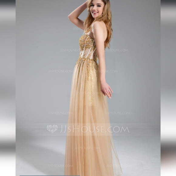 JJs house A-line Sweetheart Floor-Length Tulle Sequin Prom Dresses With Beading - Picture 16 of 16